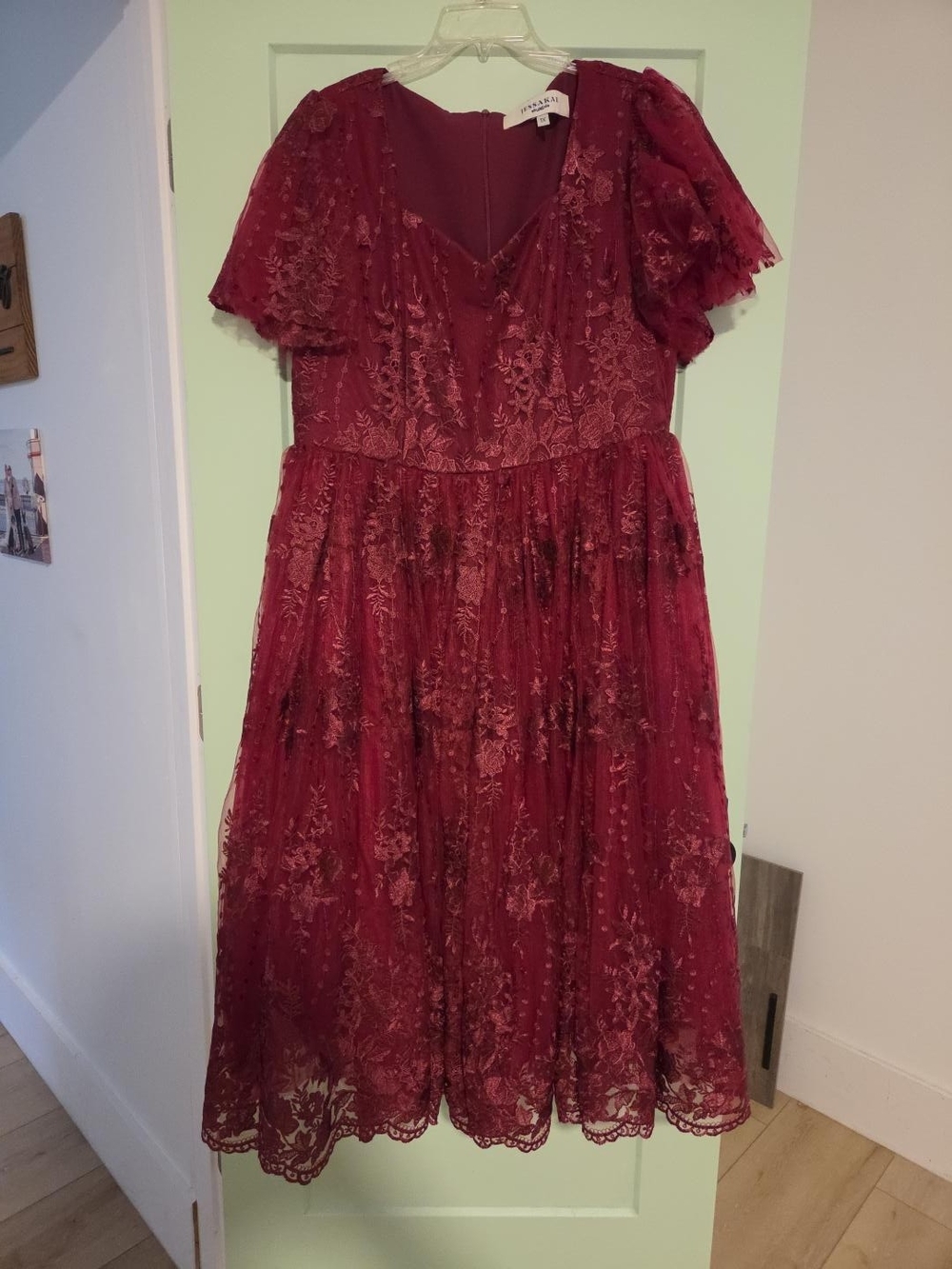 JessaKae Burgundy Lace Midi Dress with Flutter Sleeves - Picture 2 of 9